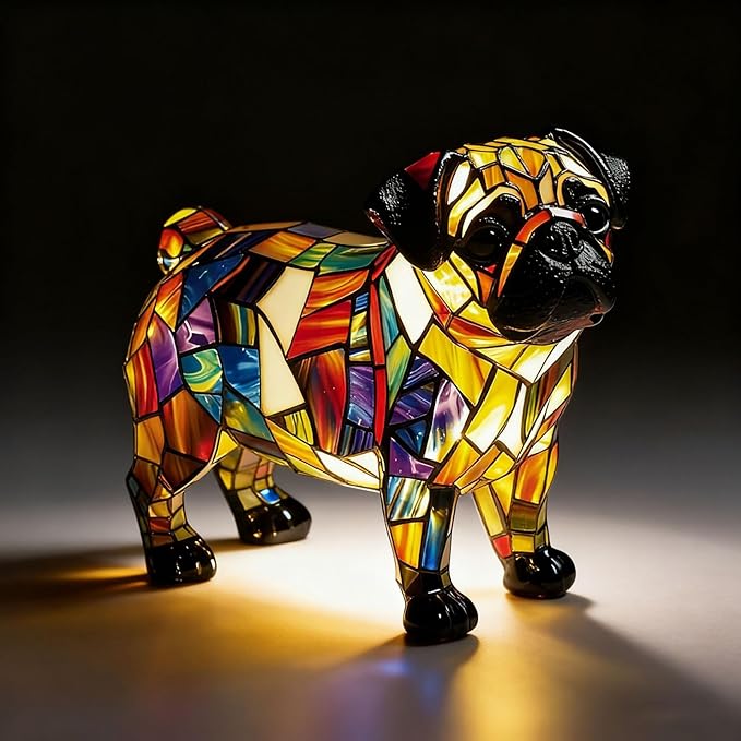 Rainbow Puppy Lamp Stained Glass Dog Night Light 3D Retro Stained Resin Rainbow Pup Lights Charge Powered Table Lamp Puppy Glow Lamps for Home Bedroom Desk (M)