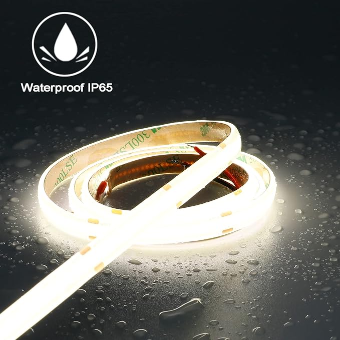 TOPAI 24V COB LED Strip 5000K Daylight White Waterproof IP65 480LEDs/M Super Bright 4000Lm CRI>90 16.4ft Dotless High Density Cuttable Flexible for Cabinet Home DIY Lighting Projects