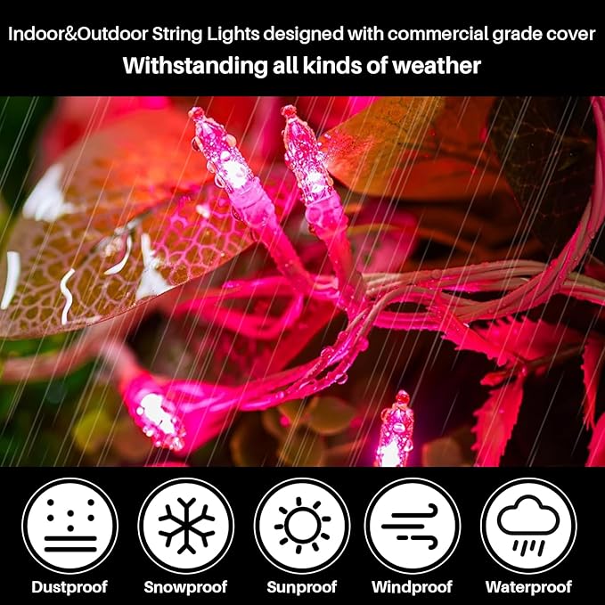 100 LED Pink Valentine Lights, 32.5ft 16Modes Valentine Room Lights, connectable Plug in Pink Christmas String Light Indoor Outdoor for Christmas Bedroom Valentines Party Galentine's Day Decoration
