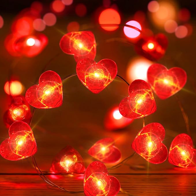 Aogist 50LED Valentine's Day Fairy Lights -16ft Super Bright 3D Red Heart String Light Battery Operated Mather's Day Gift Decor for Indoor/Outdoor Party Home Yard Tree Decor,1 Pack