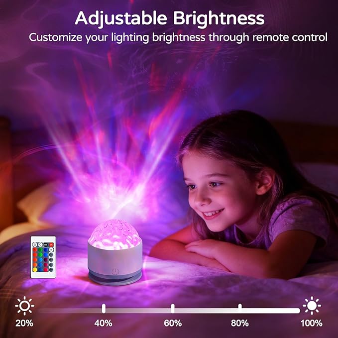 Ocean Wave Projector Light, Rechargeable 16 Color Ocean Lamp Ambient Lighting Night Light Projector Mood Lighting with Dimmable & Remote Control for Bedroom Kids Teen Girl Gift Room Decor