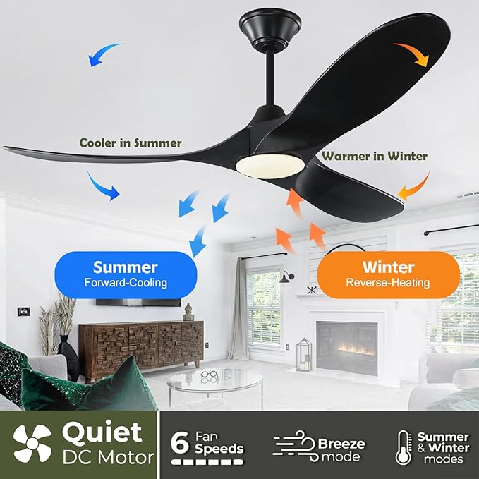 70 Inch Outdoor Large Ceiling Fan with Light, Wood Smart Ceiling Fan with Remote App Alexa Wifi Control, Modern Farmhouse Black High Cfm Propeller Dc Ceiling Fans for Indoor/Exterior Patios