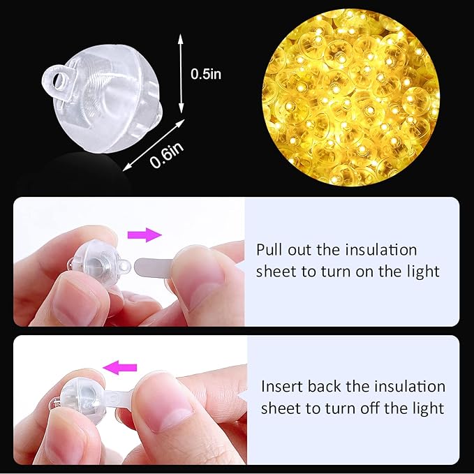 ZGWJ 100PCs Warm White Balloon Lights Mini, Battery Powered, Long Standby Time Waterproof Tiny Led Round Light for Paper Lantern Balloon Party Easter Eggs Wedding Christmas Halloween Decorations
