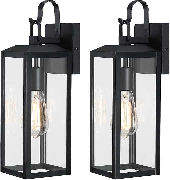 16'' Large Outdoor Wall Lights 2 Packs, Black Exterior Lighting Fixtures, Waterproof Outside Lights for House, Modern Outdoor Sconce Porch Light, Farmhouse Wall Lanterns for Front Door, Patio, Garage