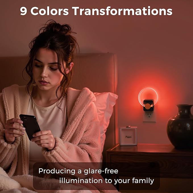 L LOHAS LED Night Lights Plug into Wall, Changing RGB Night Light with Dusk to Dawn Sensor, 180° Rotatable Acrylic Nightlight Plug in Wall for Halloween, Christmas, Holiday, Hallway