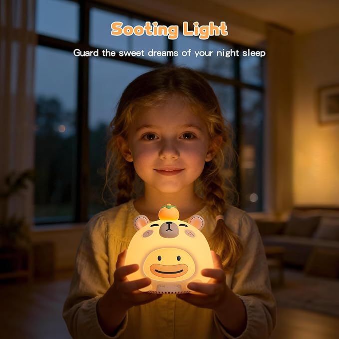 Baby Sound Machine, 20 Soothing Sounds White Nosie for Sleeping, Rechargeable Night Light with Speaker, 3 Brightness Levels Remote and Tap Control, Nursey Lamp for Baby, Kids Bed Room (Capybala)