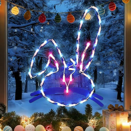 17" 40LED Lighted Blue Bunny Easter Decor - UL Certified, Gentle Warm Glow, Window & Hanging Decor, Cozy Mantel Accent, Delicate Gift Box Packed
