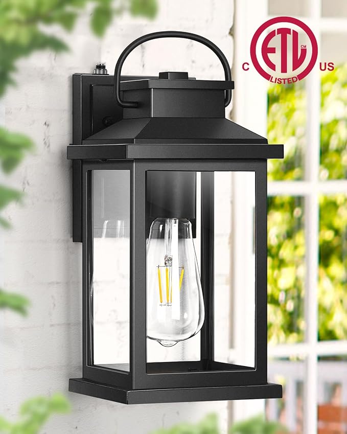 VIANIS Outdoor Wall Lantern, Modern Black Exterior Porch Lights Wall Mount Light Fixture, 100% Aluminum Waterproof Outside Lights for House, Dusk to Dawn Outdoor Sconce Lights for Garage, Patio 2-Pack