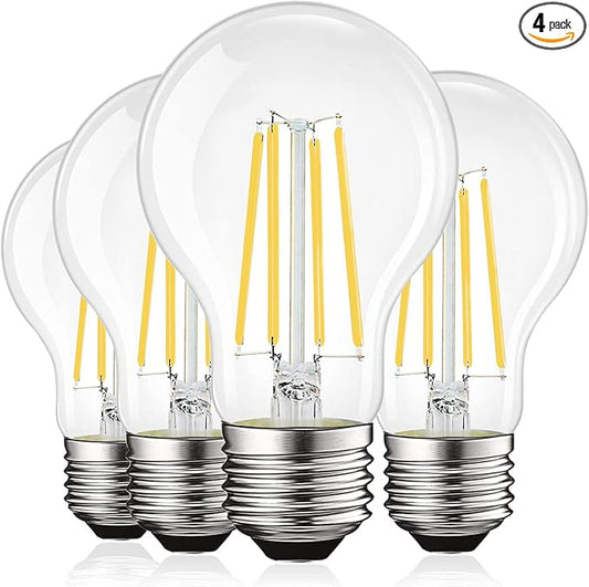 LUXRITE Vintage A19 LED Light Bulbs 100 Watt Equivalent, 1600 Lumens, 4000K Cool White, Dimmable Edison Light Bulbs, 12W, Damp Rated, UL Listed, Clear Glass Filament Bulb, E26 Medium Base (4 Pack)