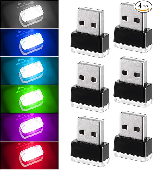 4 PCS USB LED Car Interior Atmosphere Lamp, Mini Night Light Plug-In Trunk Ambient Lighting Kit, Portable USB Interface LED Lamp Interior Decoration for Vehicle Home Office (6 PCS)