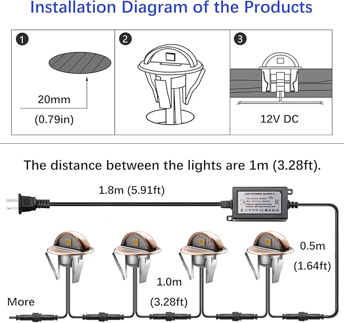 LED Outdoor Deck Lights Kits, Φ1.38in Warm White 10 Pack Bronze, Low Voltage 12V DC IP65 Waterproof, Electric Wired Recessed Stair Step Riser Mini Under Landscape Lighting for Exterior Floor