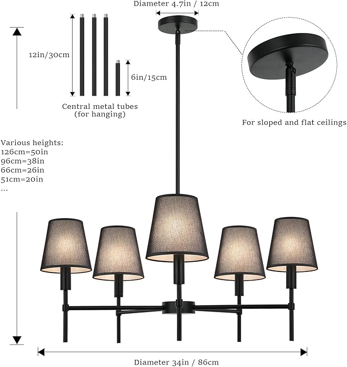 5 Pack Black Chandelier Shades, 4" Top x 6" Bottom x 6" High Barrel Lamp Shade, 4.0x6.0x6.0 Inch Linen Fabric, Perfect Fit for 5-Light Pendant Light Wall Sconce, Clip On Bulb E12 Socket(Large Size)