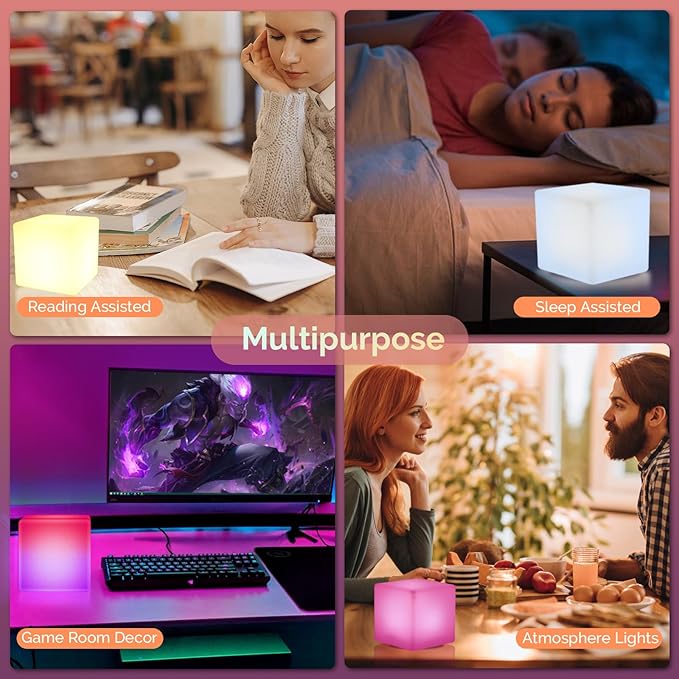 LOFTEK Smart LED Cube Lights, RGBCW Color Change Atmosphere Lights Rechargeable Bedside Lamp, Music Sync,Timer, Dimmable Night Lights for Bedroom, Compatible with Alexa & Google Assistant