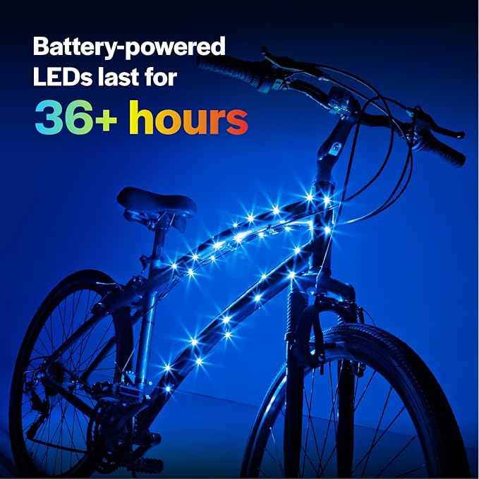 Brightz CosmicBrightz LED Bike Frame Rope Light - 6.5-Foot String Rope - Battery-Powered with On/Off Switch - Ultra Bright Color Keeps Your Ride Fun and Safe for Kids, Teens, & Adults