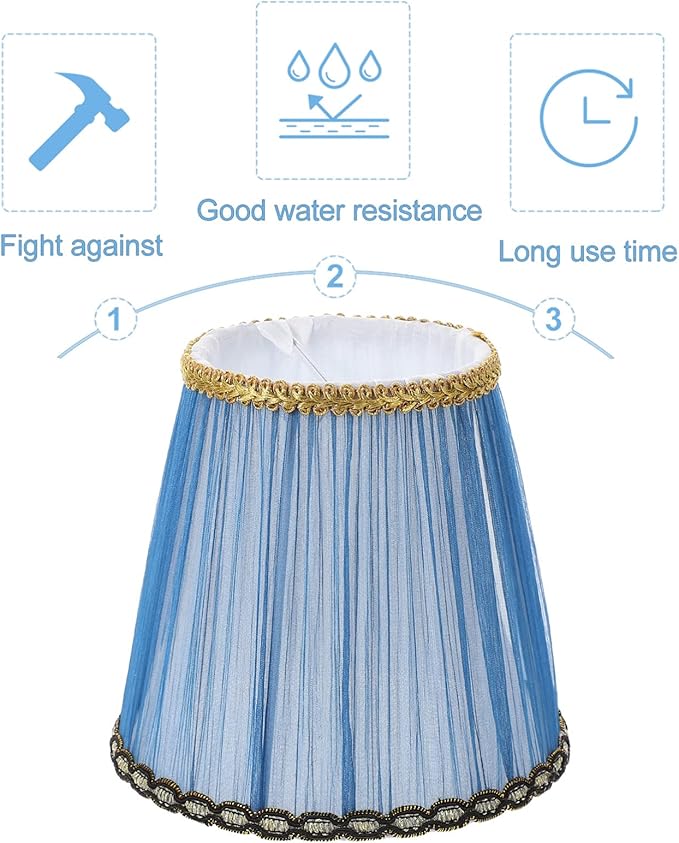 Cloth Lampshade, Pleated Lamp Cover Vintage Chandelier Lamp Shade Small Lamp Decor Accessory (Blue)