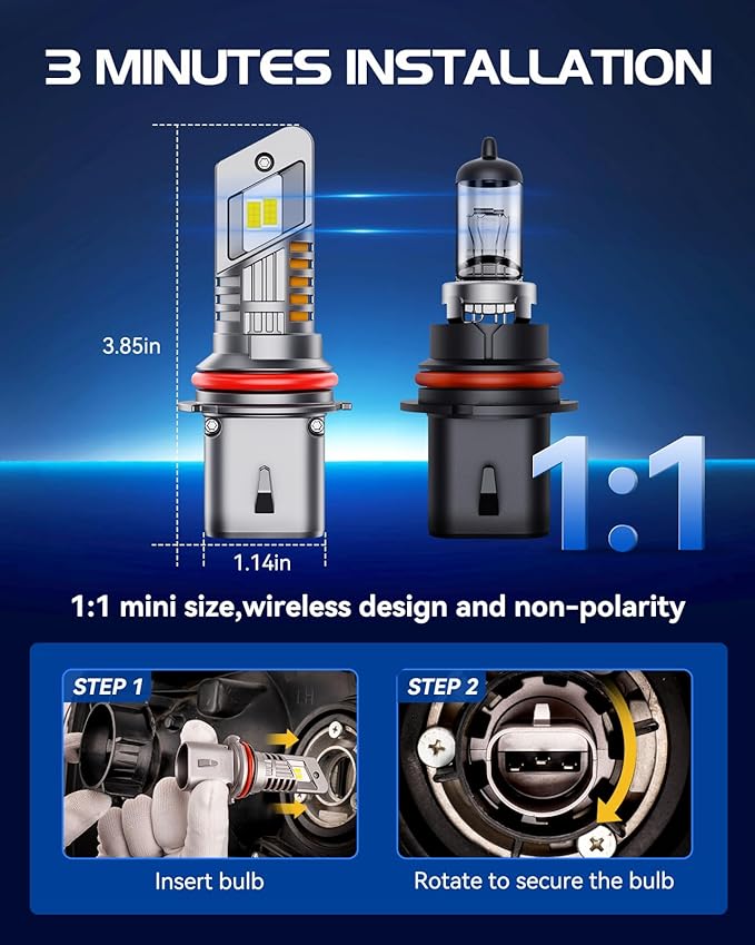 Laxmas 32000LM 9007 Bulbs, 6500K Cool White 9007 Fog Lights with 15000RPM Cooling Fan, wireless, IP67 Waterproof, Plug-N-Play, Pack of 2