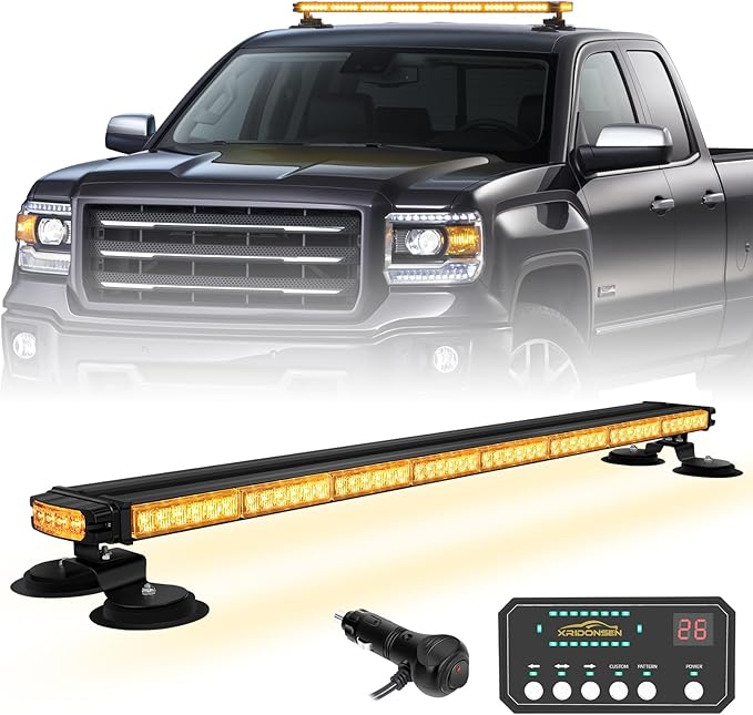 XRIDONSEN 37" 104 LED Roof Top Strobe Light Bar Amber Traffic Advisor Lights Double Side Emergency Warning Safety Flashing w/Magnetic Mount for Construction Vehicles Plow/Tow Trucks Pickup Wrecker