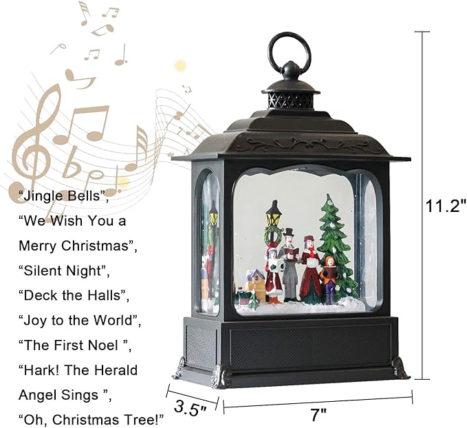 Eldnacele Musical Snow Globe Lantern with Timer, Lighted USB/Battery Operated Swirling Singing Water Glittering Lantern, Snow Globes for Adults and Kids Christmas Decoration- Carolers