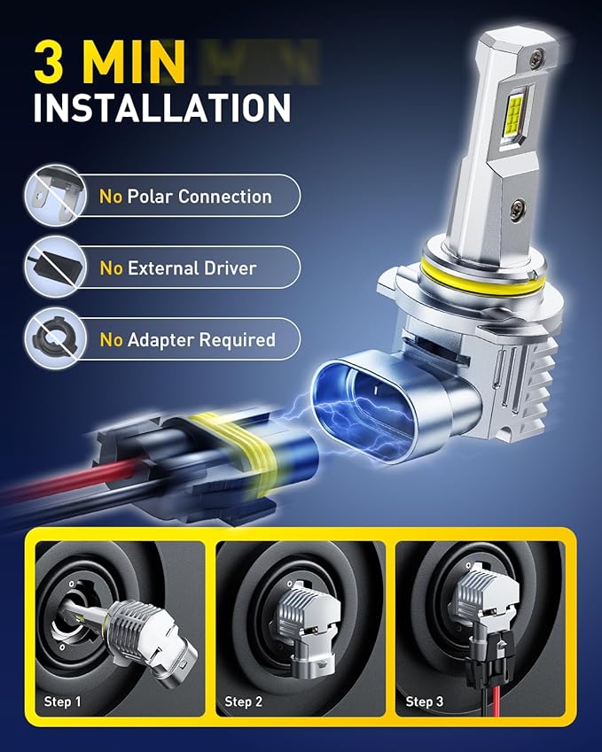 AUXITO 9006/HB4 LED Bulb, 30000LM Brightness 6500K White, Plug-N-Play 120W, 60000+ Hour Lifespan, Canbus Ready, 99% Compatibility, 2PCS