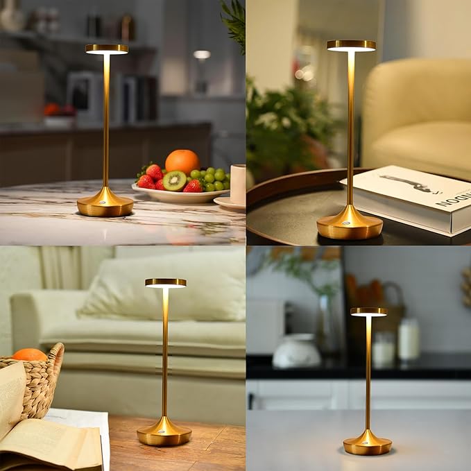 Rechargeable Table Lamp Cordless - 6000mAh Battery Operated LED Table Light - Portable Touch Dimmable Outdoor Waterproof Table Lamps for Patio Restaurant Dining (2 Gold)