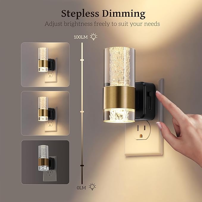Led Night Light, Night Lights Plug into Wall Lights Plug in with 0-100LM Adjustable Brightness,3000K Nightlights with Dusk to Dawn Sensor for Bathroom Hallway Stairway 2 Pack