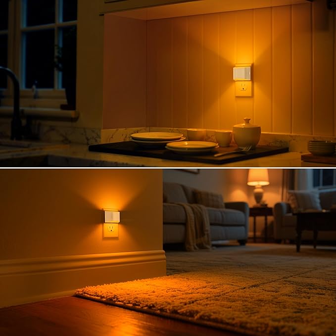 DORESshop LED Night Light[4 Pack], Night Lights Plug into Wall, 3 Level Brightness Adjustable Plug in Night Light, Dusk to Dawn Sensor Nightlights for Adults,Bedroom,Bathroom,Hallway,Amber White Cover