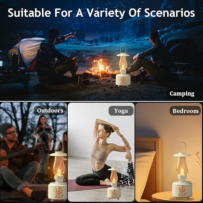 AVEKI Vintage Kerosene Table Lamp with Bluetooth Speaker, Infinitely Dimmable Rechargeable LED Lights for Bedroom, IPX4 Waterproof Bedside Lamps for Camping Party Holiday Home Decor Gift (White)