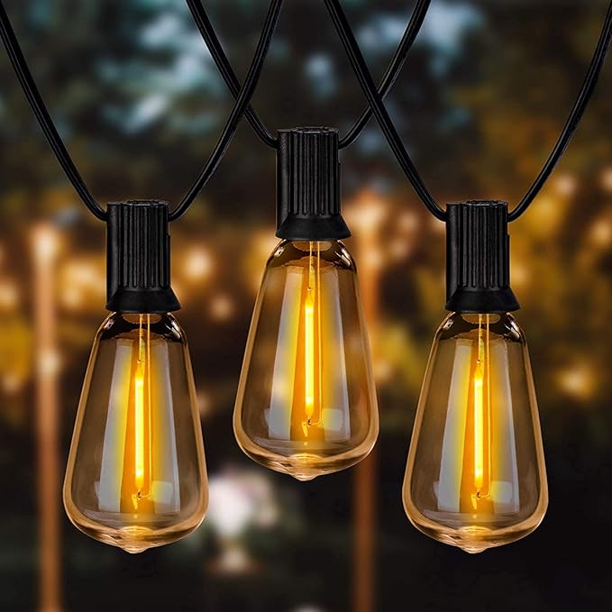 100ft Outdoor String Lights 30 ft with 27 LED Edison Bulbs, Dimmable Waterproof Shatterproof 2200K Warm
