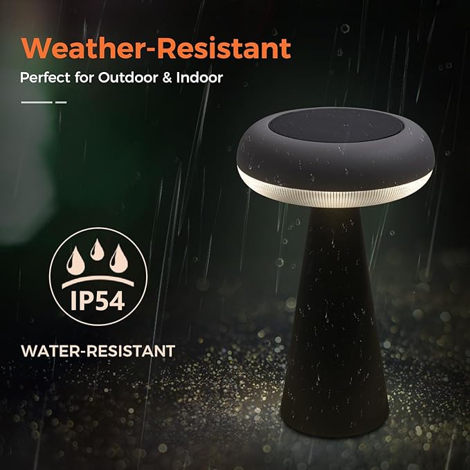 Solar Yard Solar Table Lamp Outdoor Water-Resistant, Cordless USB Table Lights for Patio, 3 Lighting Modes Solar Desk Lamp for Garden Outside Patio Bedroom Living Room, Black