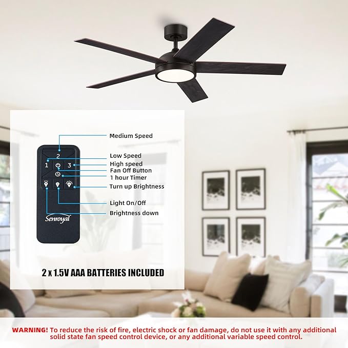 54 Inch Ceiling Fan with Light and Remote, Modern Farmhouse Ceiling fan with 5 Blade, Dimmable 3 Speed Reversible for Dining Room, Living Room, Oil Rubbed Bronze