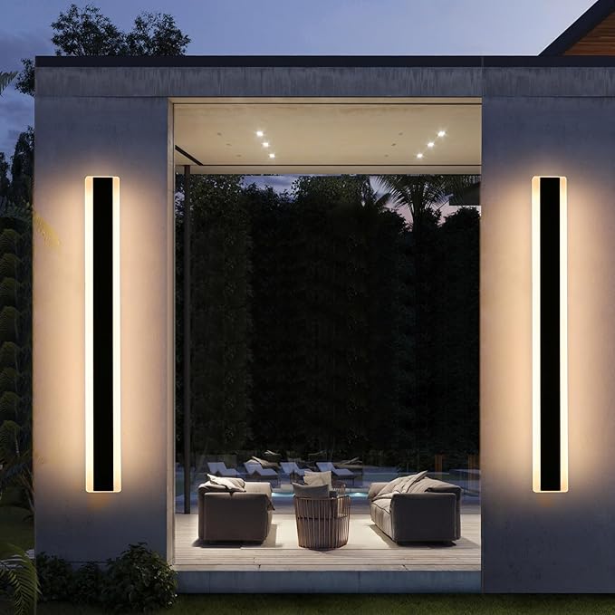 Mikeru 2Pack 57inch Outdoor Wall Light Fixtures, 10%-100% Dimmable Outdoor Wall Lights Exterior Front Porch Light 3000-6000k Wall Mounted Led Lighting for Basement, Shop,Garage Lighting