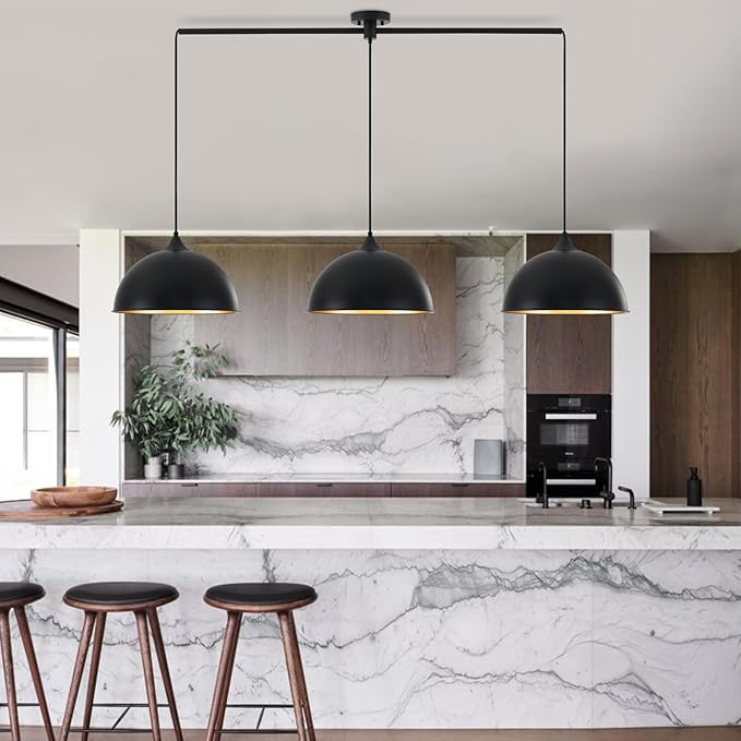 Pendant Lights Kitchen Island, 3-Pack Dome Pendant Light Fixtures with Black and Gold Finish Farmhouse Industrial Hanging Pendant Light for Dining Room Restaurant Cafe Entryway