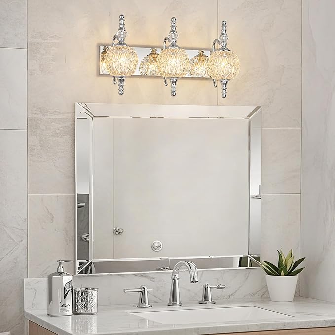 Modern Crystal Bathroom Vanity Lights Fixtures Over Mirror Chrome Vintage 3-Lights 20 Inch Bathroom Light Fixtures Glass Crystal Vanity Lights