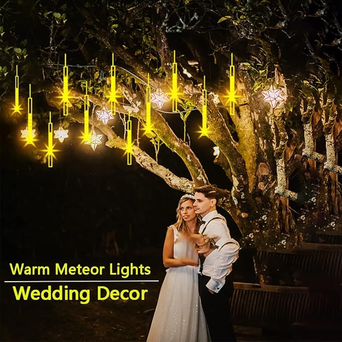 Christmas Lights Outdoor, Meteor Shower Falling 12 inch 8 Tubes Icicle Snow Raindrop Lights for Xmas Tree Holiday Party Decoration, UL Plug, Wram White