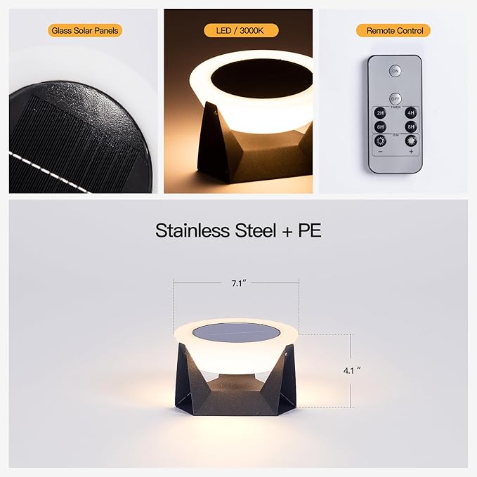 Solar Lamp, Small Solar Table Lamp, 3000K Outdoor Lanterns for Patio Waterproof, Modern Lantern Outdoor Table Lights, LED Garden Light, Dusk to Dawn Floor Lamps for Outside Deck Yard Decorative