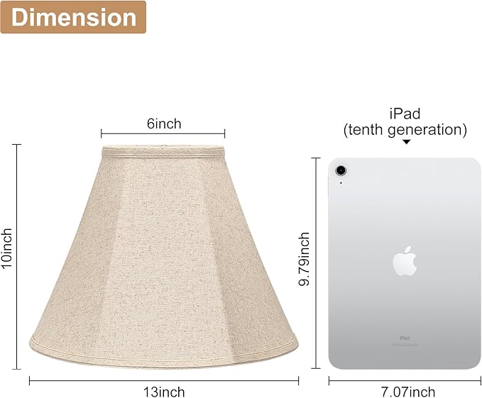 Bell Lamp Shades Set of 2, 6"Top x 13"Bottom x 10"High, Beige Shade Replacement for Table Lamps, Floor Lamps, Fabric Natural Linen Hand Crafted(Spider Fitter), Harp Holders Included, Assembly Required