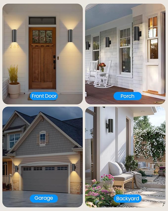 KIZON Modern Outdoor Wall Lights with Dusk to Dawn Sensor, Cylinder Outdoor Light Fixture Wall Mount with Matte Black Finish, Outside Sconce Lights for House Porch with Bulbs Included, ETL Listed