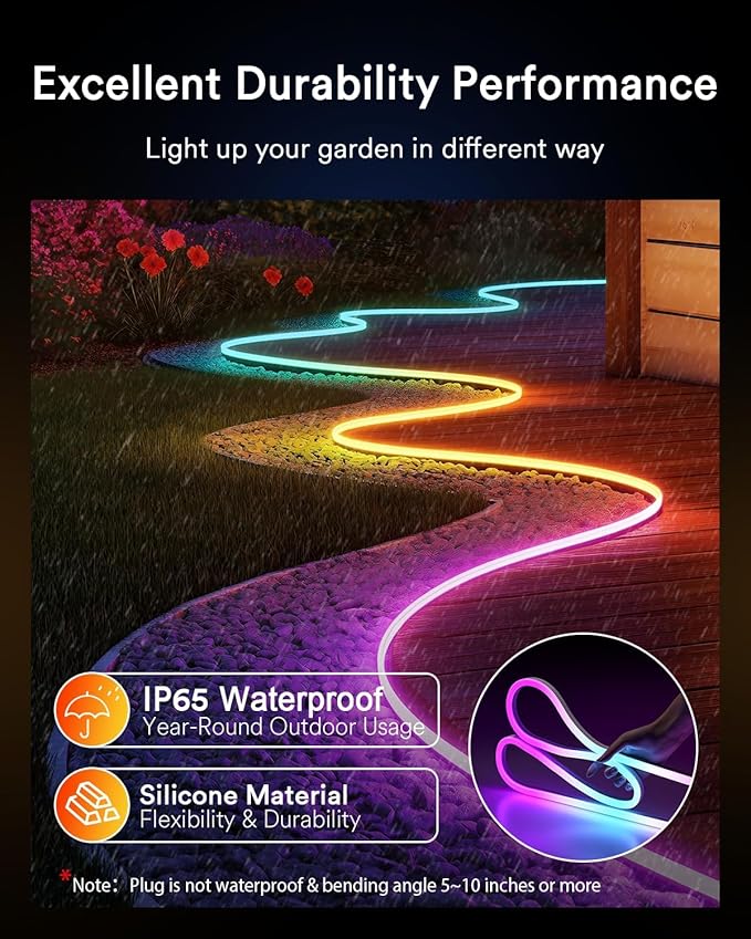 Lumary Smart Neon Rope Light for Outside, RGBAICW Flexible Color Changing Rope Light Waterproof IP65 for Pathway, DIY Scene Mode, RGB&Warm White&Cool White Work with Alexa Google Assistant, 16.4Ft