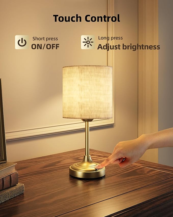 Battery Operated Lamp, 8000mAh, Dimmable, Ambient Light, 2700K, Touch Control, Portable, Small, LED, Wireless, Rechargeable, Cordless, Desk Lamp, Kitchen Lamp, Fabric Shade, for Dining Room, Bedroom