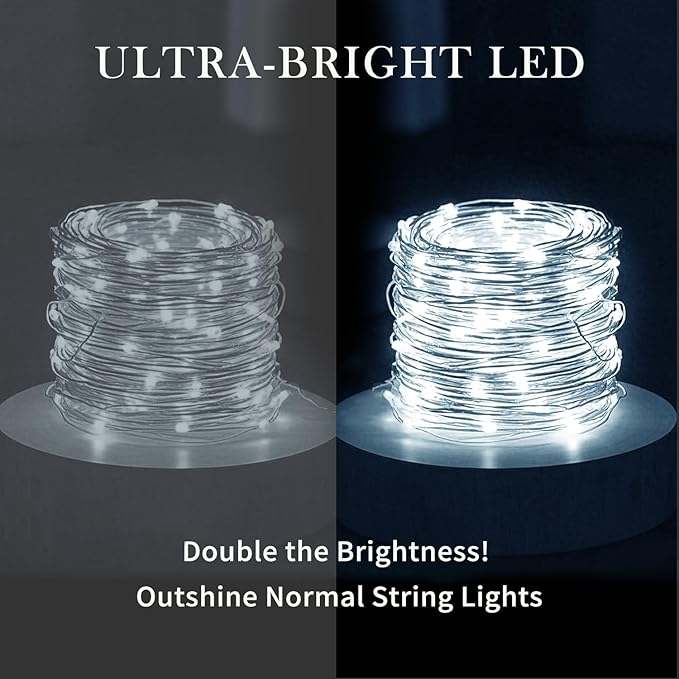 Aogist 4-Pack 16FT Fairy Lights with Spool,Ultra-Bright 50 LEDs Battery Operated Copper Wire String Light for Bedroom Christmas Wedding Centerpiece Parties Decoration,White
