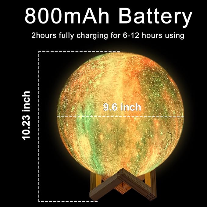 Moon Lamp, Galaxy Night Light, 16 Colors Large galaxy light 3D printing Moon Night Light with Stand/Remote Control/Touch/USB Rechargeable, Moon Light for Kids Baby friend family gifts (9.6 inch)