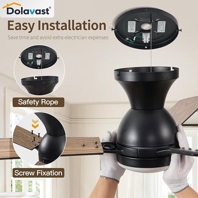 Ceiling Fans with Lights, 52 inch Low Profile Ceiling Fan with Light and Remote Control, Flush Mount, Reversible, 3CCT, Dimmable LED, Noiseless, Black Ceiling Fan for Bedroom, Living Room