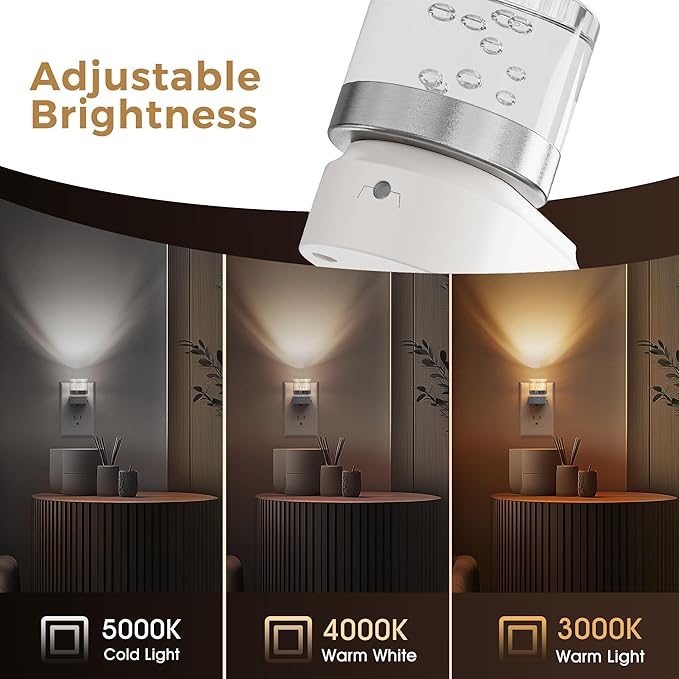L LOHAS LED Night Lights Plug into Wall, 3000K/4000k/5000K Adjustable Color Temperature Bubble Night Light, Dusk to Dawn Sensor for Hallway, Bathroom, Rooms