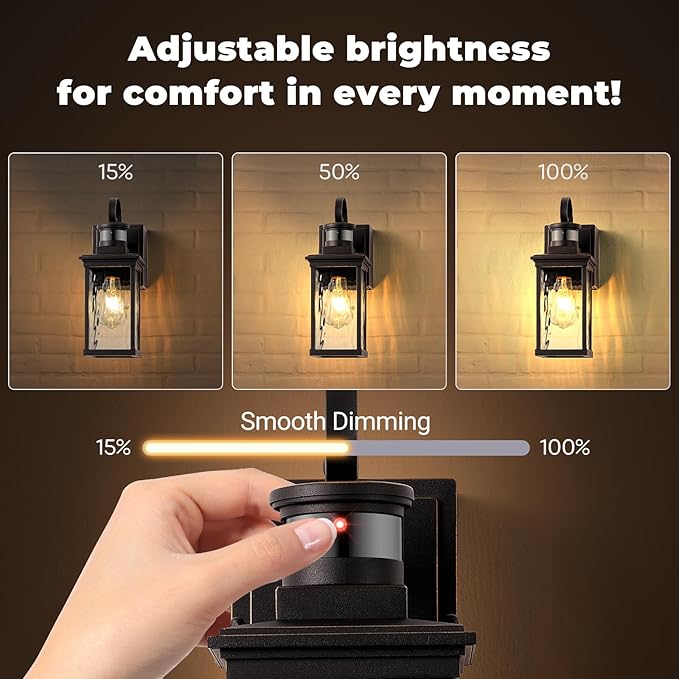 Exterior Lighting Fixtures Wall Mount for Garage with GFCI Outlet, Oil Rubbed Bronze Gold Trim Farmhouse Motion Sensor Porch Lights Outdoor, Outside Sconces for House with Water-Ripple Glass