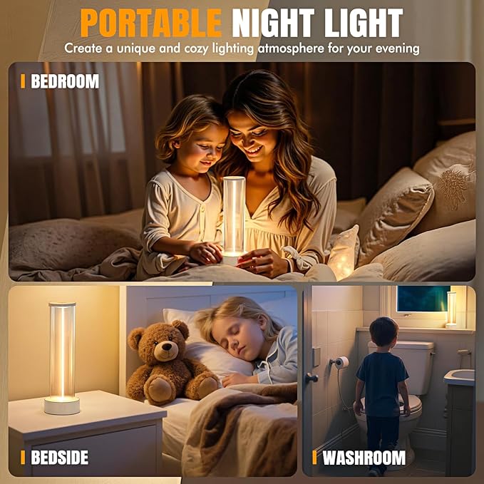 Indoor Outdoor Table Lamp Cordless,Rechargeable Battery Powered Lamp 3-Mode Touch Dimmable,IP54 Waterproof Portable Lamp for Bedside Reading,Patio Grill,Gazebo Party,Camping Tent (White)