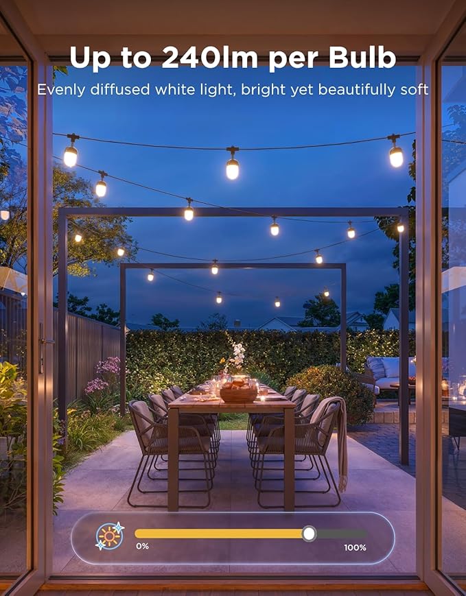 Govee Outdoor Chromatic String Lights, 65.6ft RGBIC Outdoor Lights with 55 Uni-IC Control LED Bulbs, 111+ Scene Modes, IP67 Waterproof, String lights compatible with Alexa, Google, Matter, App Control