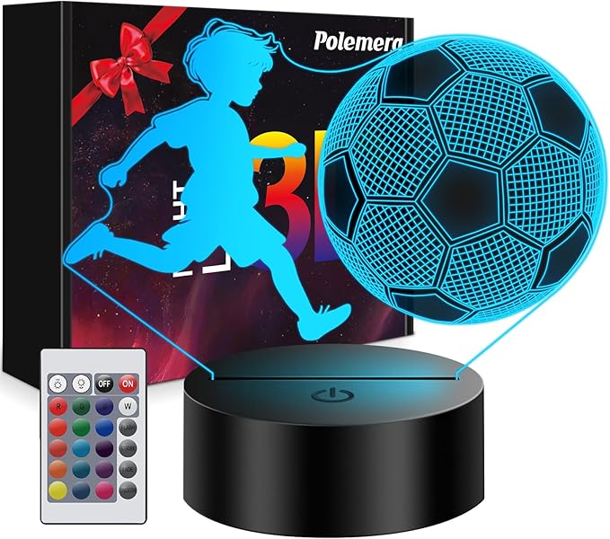 Soccer Gifts for Boys【 Boys’ First Soccer Night Light 】, 3D Illusion Soccer Lamp Easter Gifts for Teens Boys, 5 6 7 8 9 10 Year Old Boy Birthday Gifts for Children, Room Decor for Teens