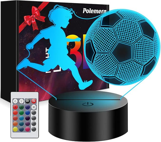 Soccer Gifts for Boys【 Boys’ First Soccer Night Light 】, 3D Illusion Soccer Lamp Easter Gifts for Teens Boys, 5 6 7 8 9 10 Year Old Boy Birthday Gifts for Children, Room Decor for Teens