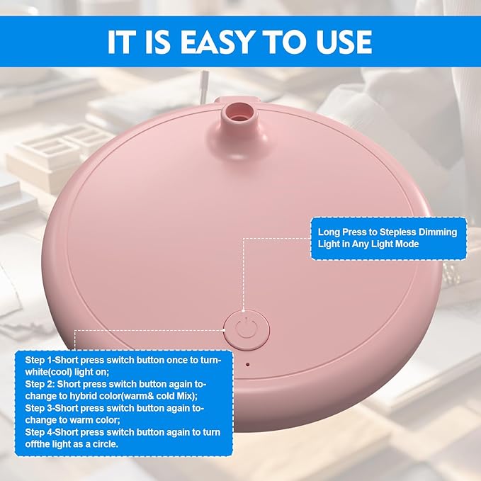 LED Desk Lamp for Home Office,3 Light Colors, Table Lamp,Dimmable Reading Light for Bedside Small Desk Lamp for College Dorm Room,Bedroom Desk Light Pink