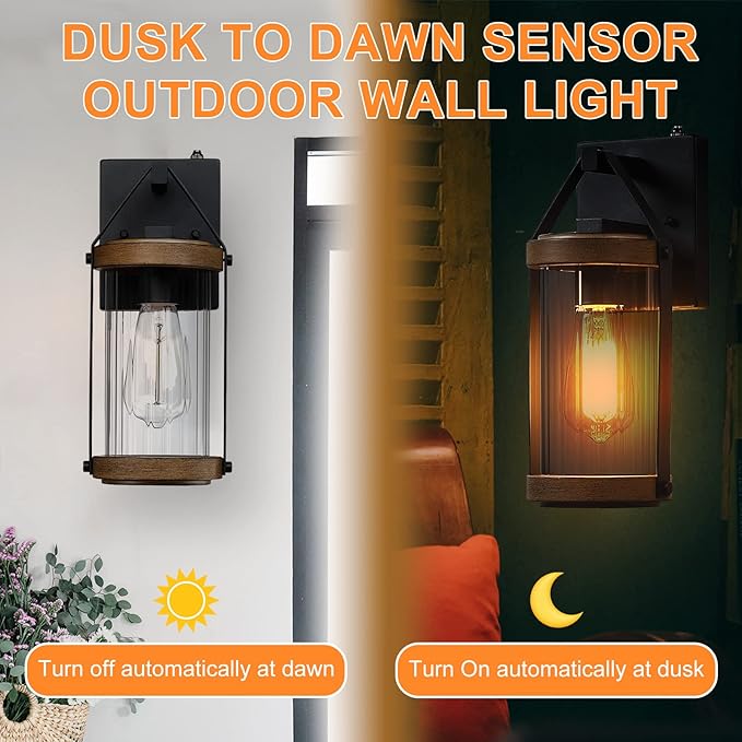 LONEDRUID Dusk to Dawn Sensor Outdoor Wall Sconce Lighting Anti-Rust Exterior Porch Light Fixtures Farmhouse Front House Lantern Waterproof Wall Mount Lamp for Patio Garage Entryway Doorway